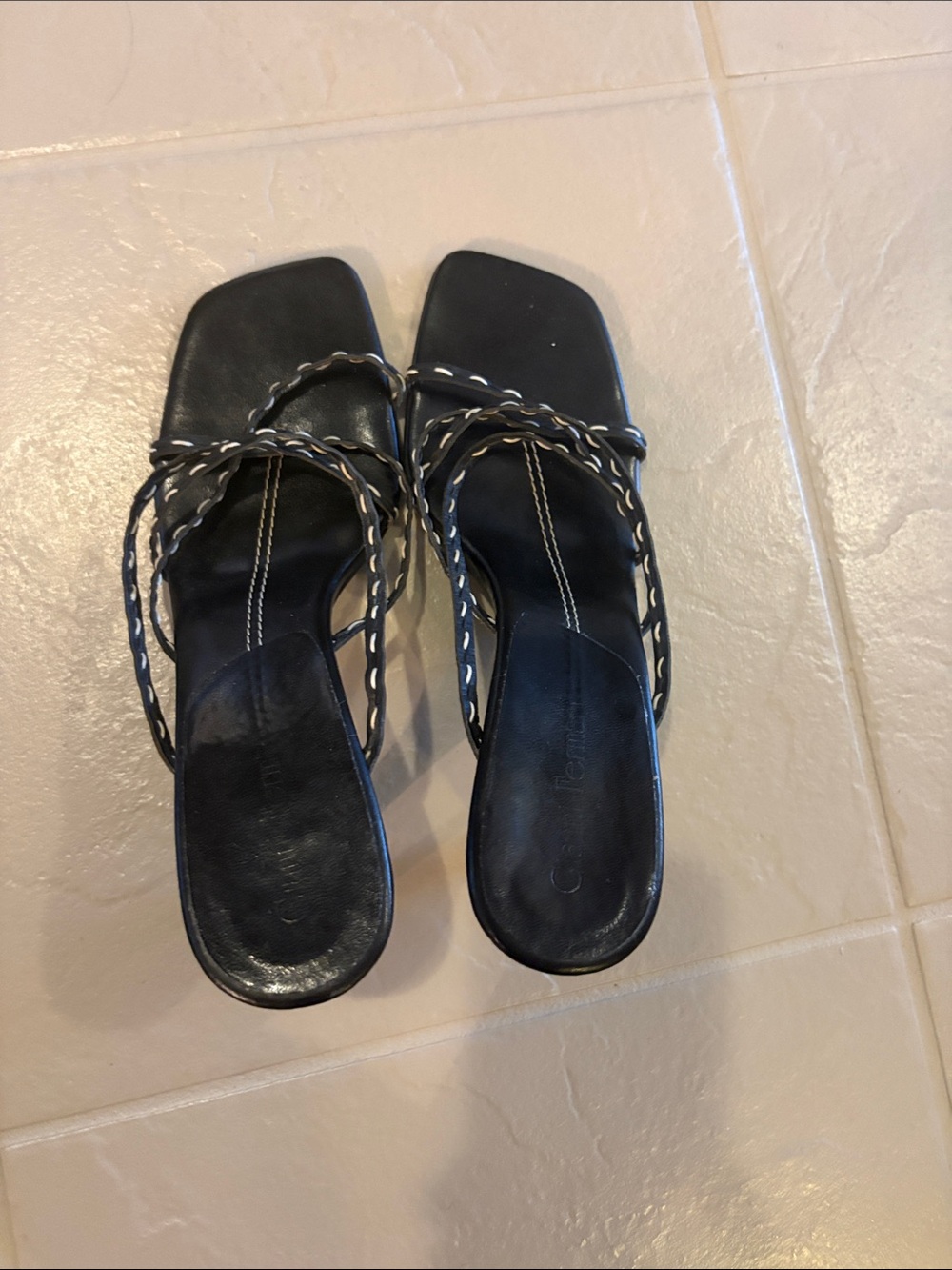 Gianni Ferman Black Braided Strap Square-Toe Slide Sandals